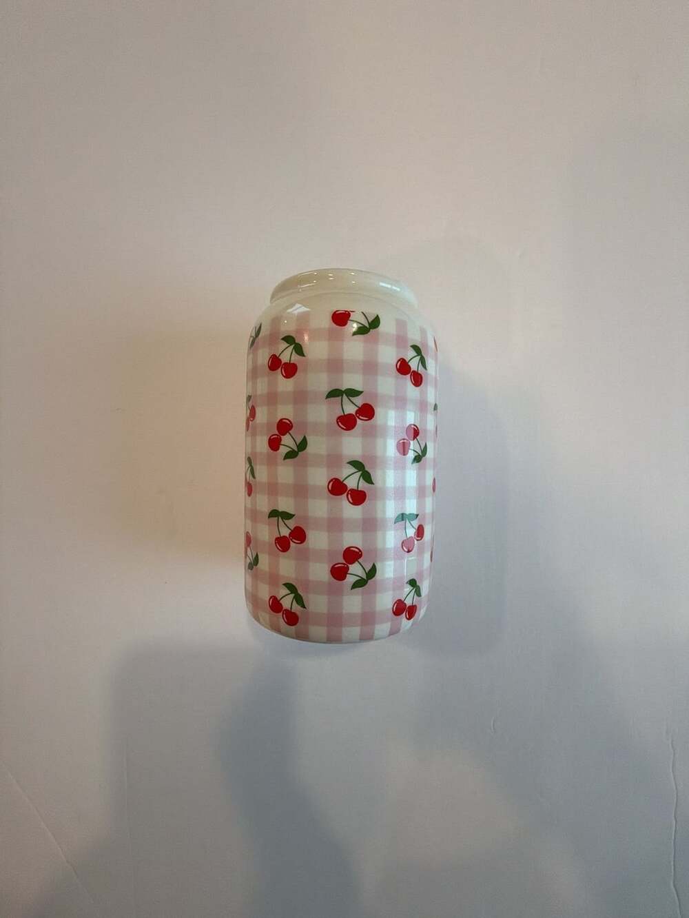 Mainstays Pink Gingham Cherry Soda Can Ceramic Vase